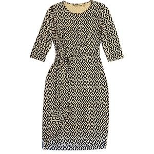 Diane Von Furstenberg Women's Size M Knee Length 100% Silk Black White Dress